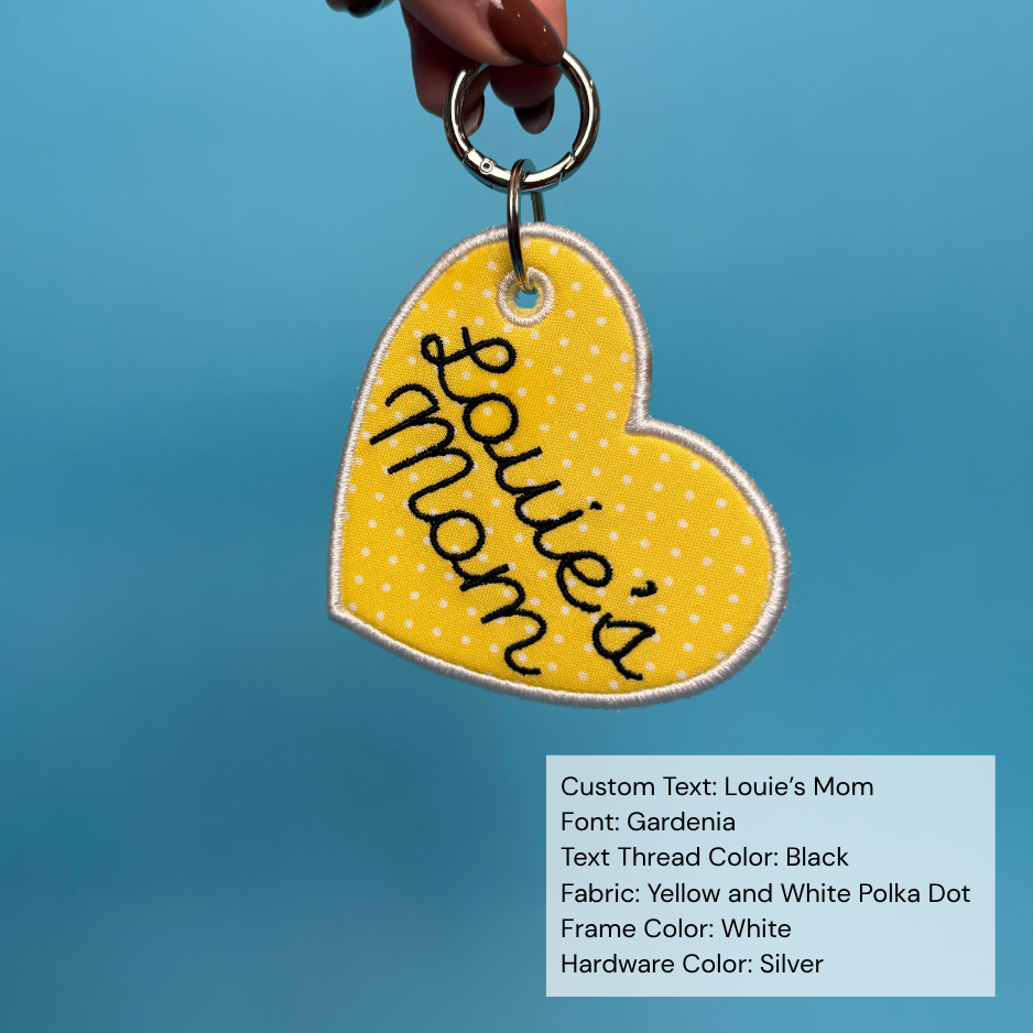 Custom Embroidered Bag Tag - Heart Shaped