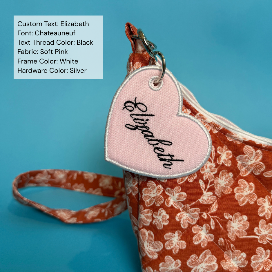 Custom Embroidered Bag Tag - Heart Shaped