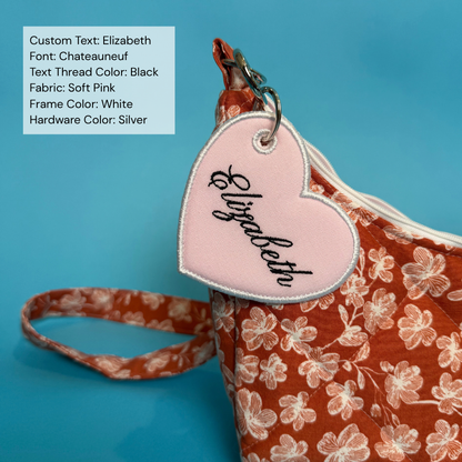 Custom Embroidered Bag Tag - Heart Shaped