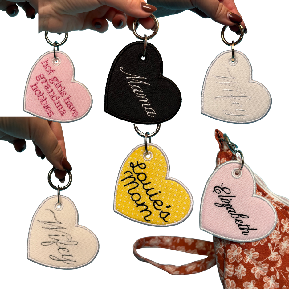 Custom Embroidered Bag Tag - Heart Shaped