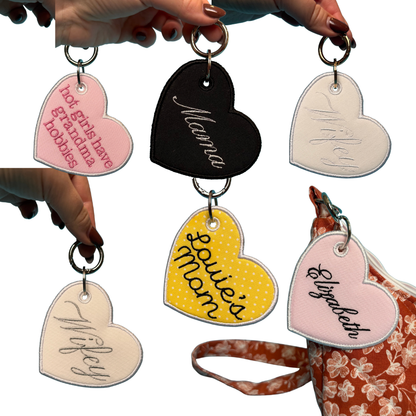 Custom Embroidered Bag Tag - Heart Shaped