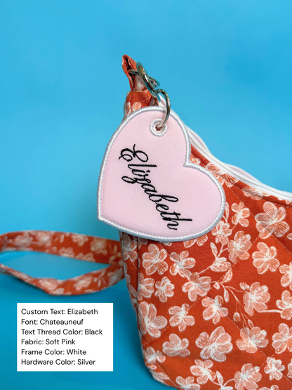 Personalized Embroidered Heart-Shaped Bag Tag