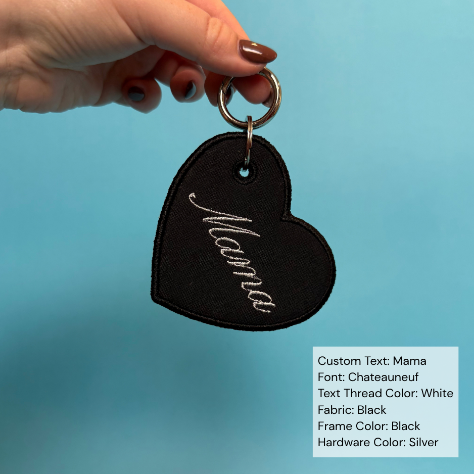 Custom Embroidered Bag Tag - Heart Shaped