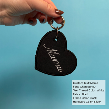 Custom Embroidered Bag Tag - Heart Shaped
