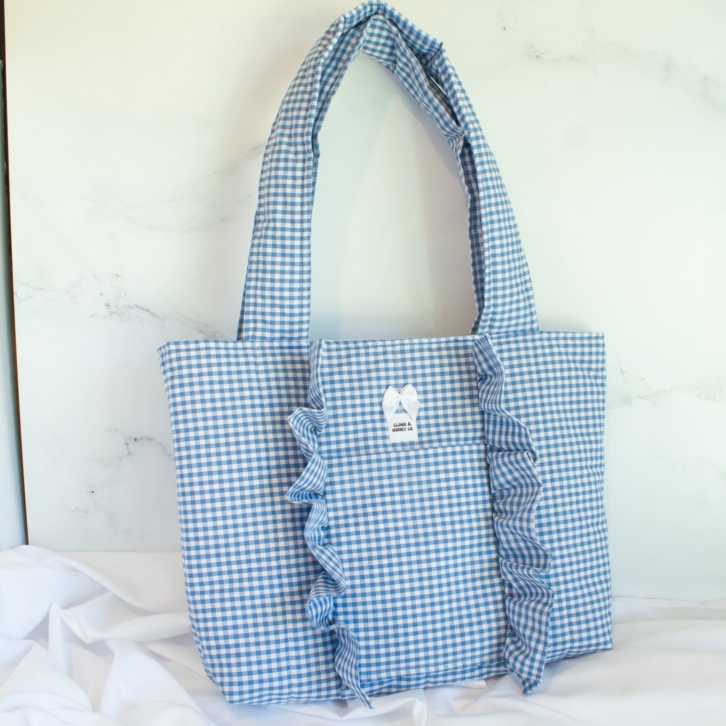 The Gingham Dream Small Ruffle Tote Bag