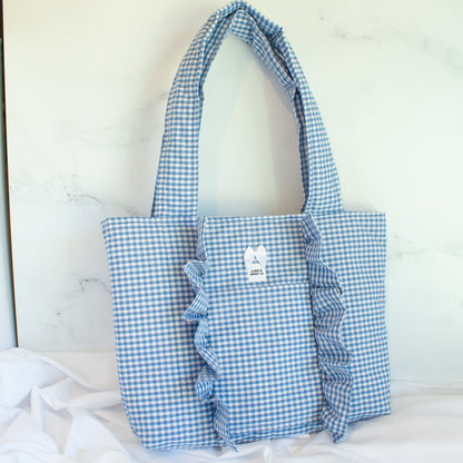 The Gingham Dream Small Ruffle Tote Bag