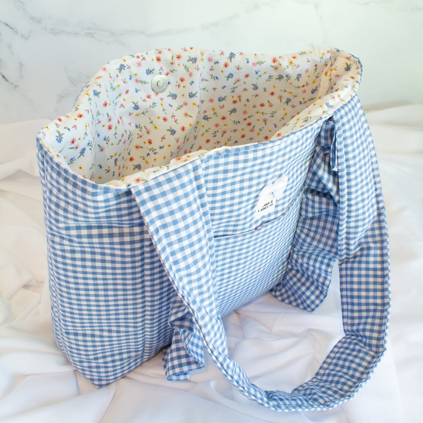The Gingham Dream Small Ruffle Tote Bag